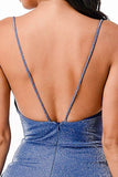La Scala Sparkling Mermaid Knit Jacquard Side Gather Spaghetti Straps Gown - Rosa Apparel