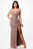 La Scala Sparkling Mermaid Knit Jacquard Side Gather Spaghetti Straps Gown - Rosa Apparel