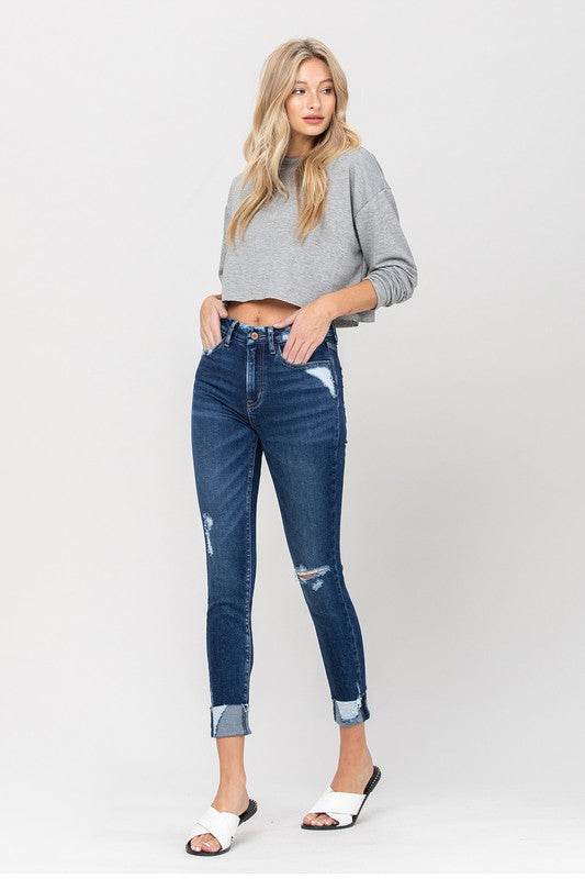 VERVET High Rise Distressed Clean Cut Crop Skinny Jeans - Rosa Apparel