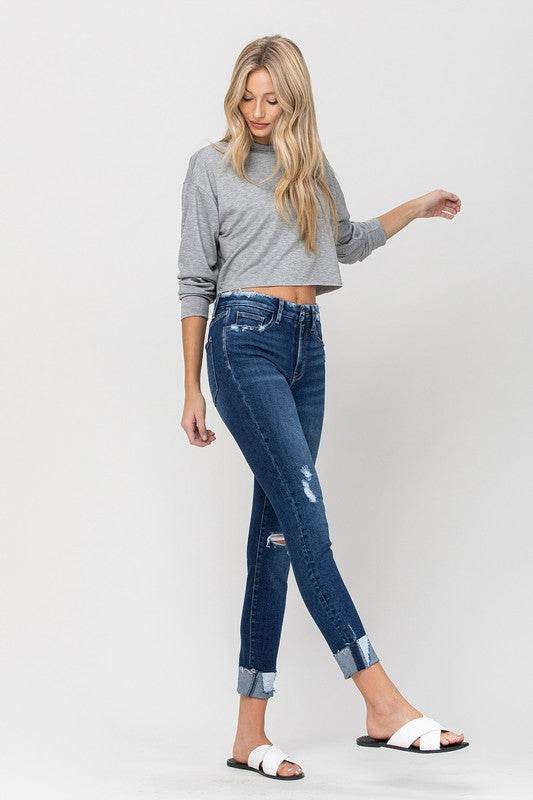 VERVET High Rise Distressed Clean Cut Crop Skinny Jeans - Rosa Apparel