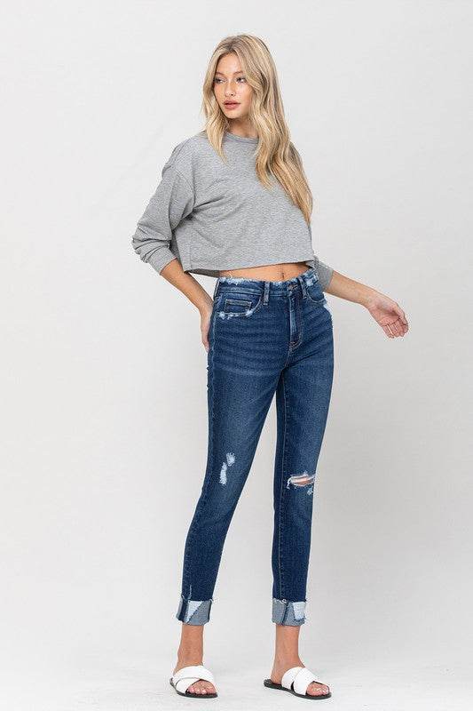 VERVET High Rise Distressed Clean Cut Crop Skinny Jeans - Rosa Apparel