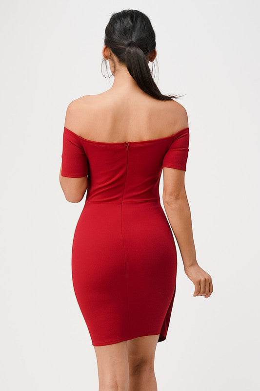 La Scala Off The Shoulder Front Twist Bodycon Dress - Rosa Apparel