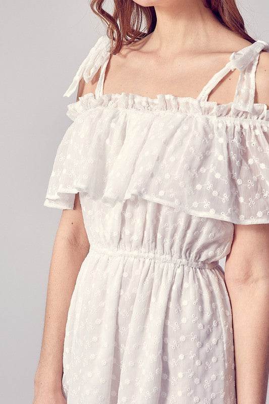 Do + Be Casual Cold Shoulder Ruffle Square Neck Mini Dress - Rosa Apparel