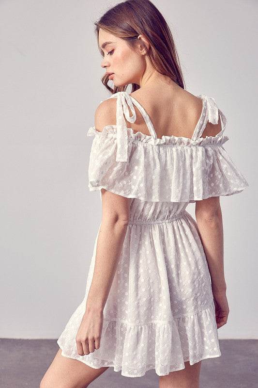Do + Be Casual Cold Shoulder Ruffle Square Neck Mini Dress - Rosa Apparel