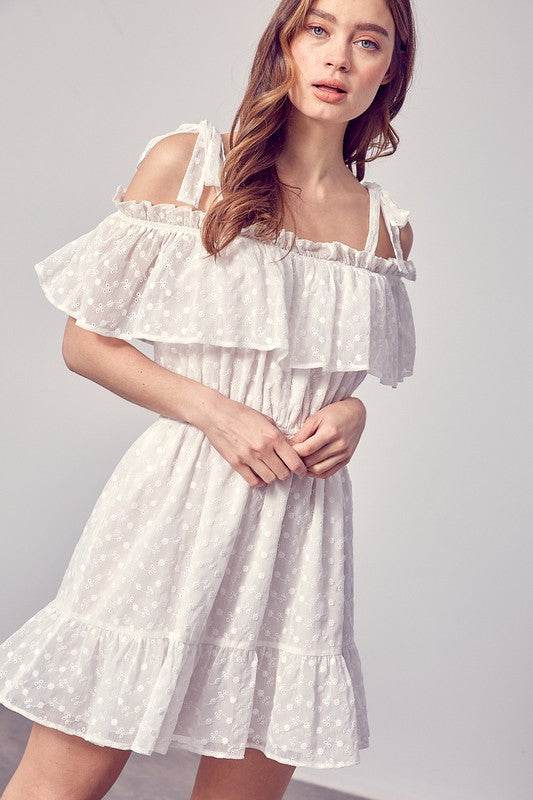 Do + Be Casual Cold Shoulder Ruffle Square Neck Mini Dress - Rosa Apparel