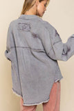 POL Casual Fringe Distressed Oversized Collar Jacket - Rosa Apparel