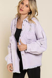 POL Casual Fringe Distressed Oversized Collar Jacket - Rosa Apparel
