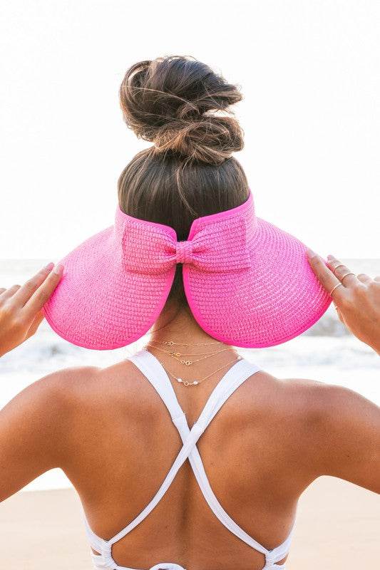 Aili's Corner Foldable Wide Brim Bow Breathable Straw Visor - Rosa Apparel