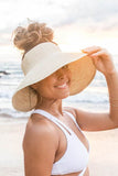 Aili's Corner Foldable Wide Brim Bow Breathable Straw Visor - Rosa Apparel