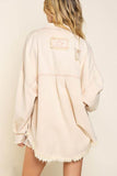 POL Casual Fringe Distressed Oversized Collar Jacket - Rosa Apparel