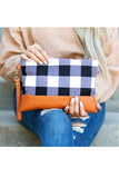 Aili's Corner Cotton Buffalo Plaid PU Leather Trim Clutch - Rosa Apparel