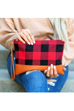 Aili's Corner Cotton Buffalo Plaid PU Leather Trim Clutch - Rosa Apparel
