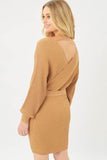 Love Tree Off Shoulder Wrap Belted Ribbed Knit Dress - Rosa Apparel