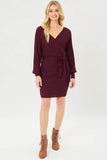 Love Tree Off Shoulder Wrap Belted Ribbed Knit Dress - Rosa Apparel