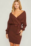 Love Tree Off Shoulder Wrap Belted Ribbed Knit Dress - Rosa Apparel