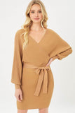 Love Tree Off Shoulder Wrap Belted Ribbed Knit Dress - Rosa Apparel