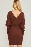 Love Tree Off Shoulder Wrap Belted Ribbed Knit Dress - Rosa Apparel
