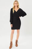 Love Tree Off Shoulder Wrap Belted Ribbed Knit Dress - Rosa Apparel