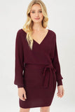 Love Tree Off Shoulder Wrap Belted Ribbed Knit Dress - Rosa Apparel