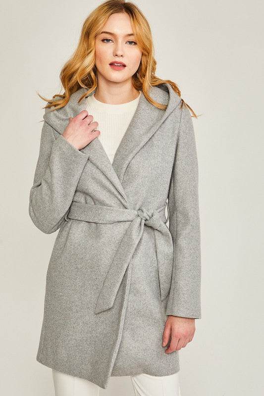 Love Tree JQ Fleece Belted Collar Pocketed Hoodie Coat - Rosa Apparel