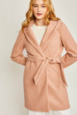 Love Tree JQ Fleece Belted Collar Pocketed Hoodie Coat - Rosa Apparel