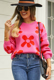 Angel Wings Floral Print Round Neck Dropped Shoulder Pullover Sweater - Rosa Apparel