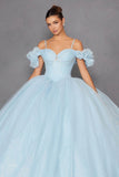 Juliet Glitter Tulle Off-Shoulder Quinceañera Ball Gown JT1487H - Rosa Apparel