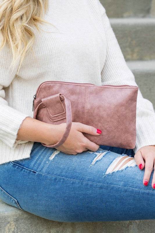 Aili's Corner Soft Vegan PU Leather Wristlet Mini Clutch - Rosa Apparel