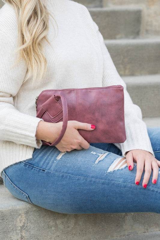 Aili's Corner Soft Vegan PU Leather Wristlet Mini Clutch - Rosa Apparel