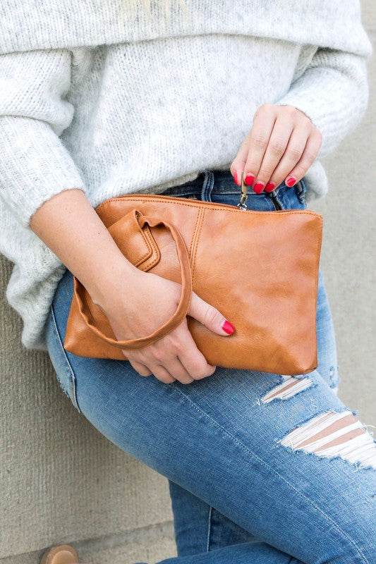 Aili's Corner Soft Vegan PU Leather Wristlet Mini Clutch - Rosa Apparel