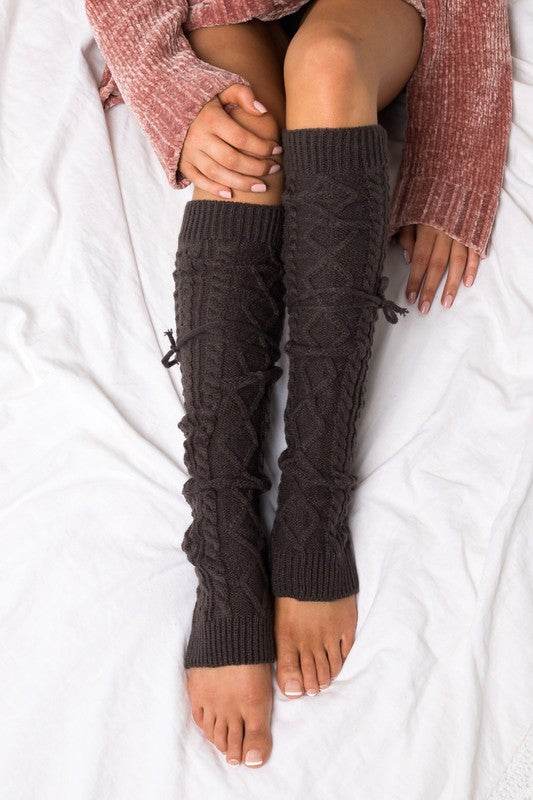 Alli's Corner Cable Knit Long Tie Leg Warmer - Rosa Apparel