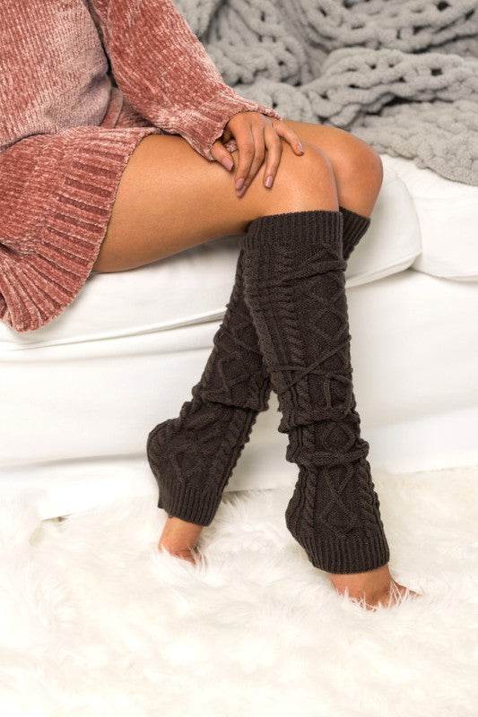 Alli's Corner Cable Knit Long Tie Leg Warmer - Rosa Apparel