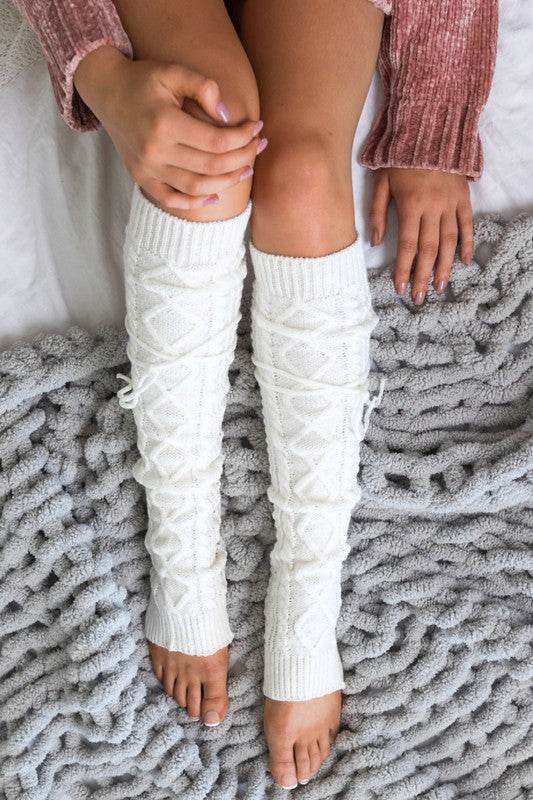 Alli's Corner Cable Knit Long Tie Leg Warmer - Rosa Apparel