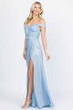 La Scala Off Shoulder Glittery Jacquard Gathered Gown - Rosa Apparel