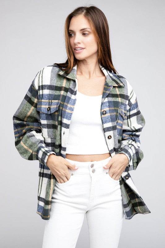 BiBi Plaid Flannel Textured With Big Checkered Point Shirt - Rosa Apparel