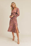 Lush Side Slit Floral Print Midi Skirt - Rosa Apparel