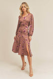 Lush Side Slit Floral Print Midi Skirt - Rosa Apparel