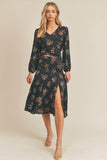 Lush Side Slit Floral Print Midi Skirt - Rosa Apparel