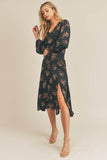 Lush Side Slit Floral Print Midi Skirt - Rosa Apparel