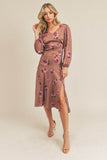 Lush Side Slit Floral Print Midi Skirt - Rosa Apparel