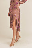 Lush Side Slit Floral Print Midi Skirt - Rosa Apparel
