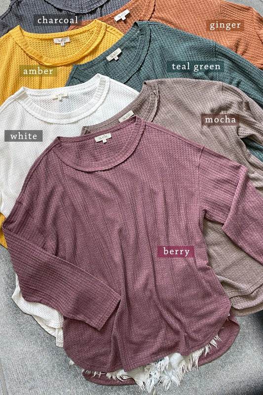 La Miel Bree Waffle Relaxed Raw Edge Boat Neck Sweater - Rosa Apparel