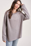 La Miel Bree Waffle Relaxed Raw Edge Boat Neck Sweater - Rosa Apparel