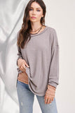 La Miel Bree Waffle Relaxed Raw Edge Boat Neck Sweater - Rosa Apparel