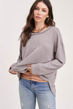 La Miel Bree Waffle Relaxed Raw Edge Boat Neck Sweater - Rosa Apparel