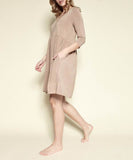 Fabina Bamboo Loose Fit Babydoll V-Neck 3/4 Sleeves Pocketed Mini Dress - Rosa Apparel