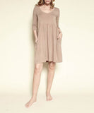 Fabina Bamboo Loose Fit Babydoll V-Neck 3/4 Sleeves Pocketed Mini Dress - Rosa Apparel