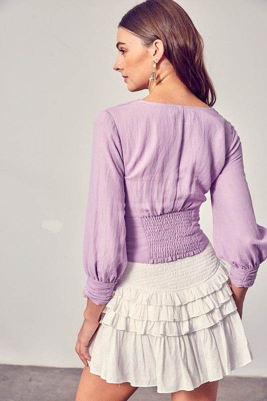 Do+Be Casual Front Tie Long Sleeve V-Neck Top - Rosa Apparel