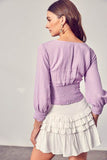 Do+Be Casual Front Tie Long Sleeve V-Neck Top - Rosa Apparel