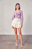 Do+Be Casual Front Tie Long Sleeve V-Neck Top - Rosa Apparel